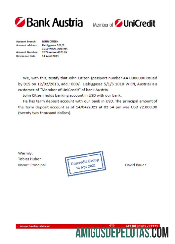 Referência da Áustria Banco Áustria exemplo